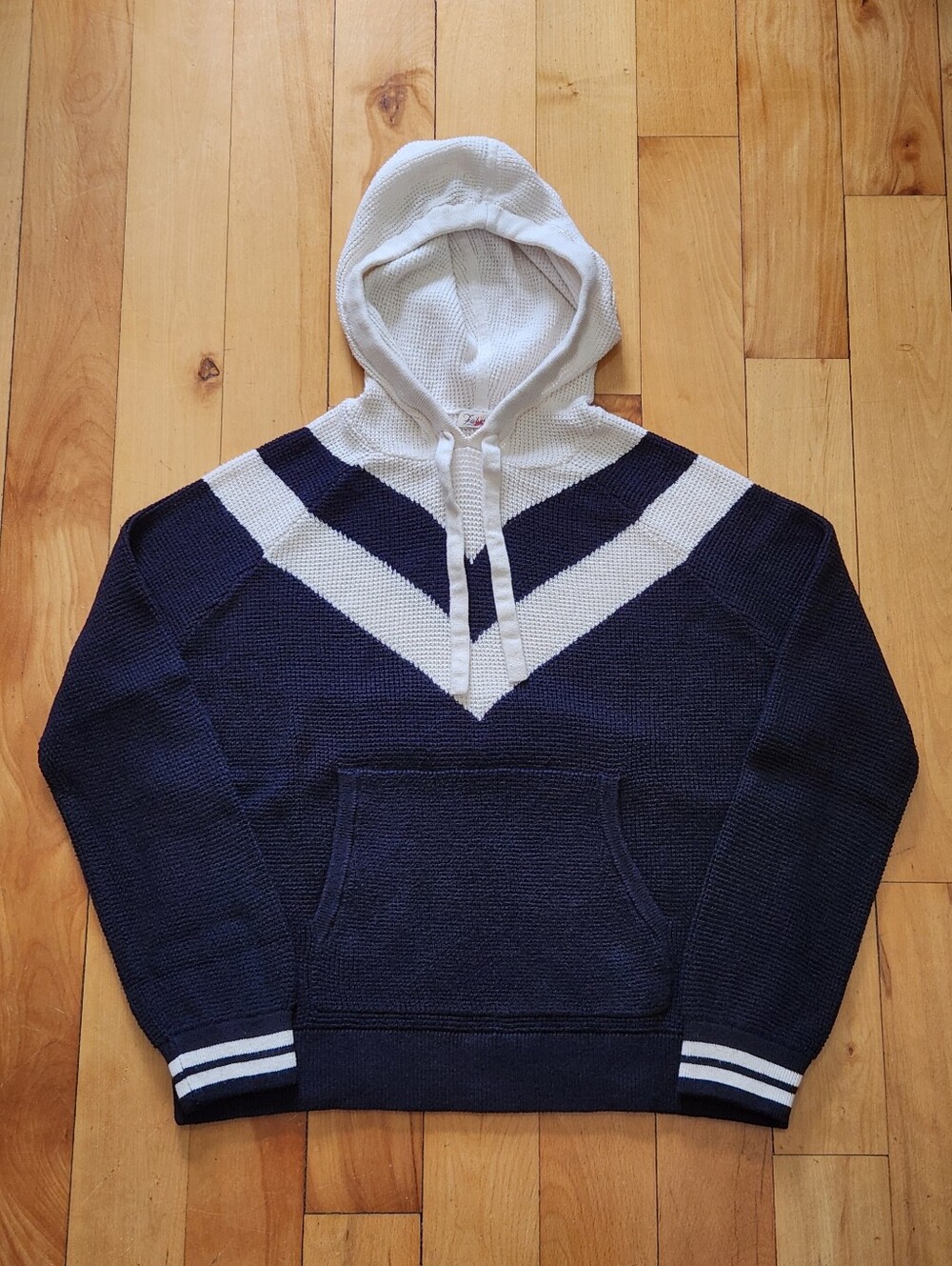 Faherty Navy and White Hooded Knit Sweater
